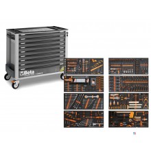 Carrello portautensili Beta 9 cassetti, 614 pezzi, 2400S XLG9/E-XXL, grigio