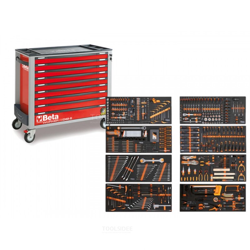 Beta tool trolley 9 drawers, 614 pieces, 2400S XLR9/E-XXL, red