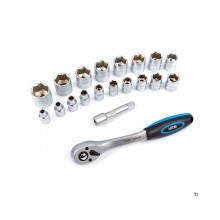 HBM 1/4 professional ratchet including 20 caps and extension