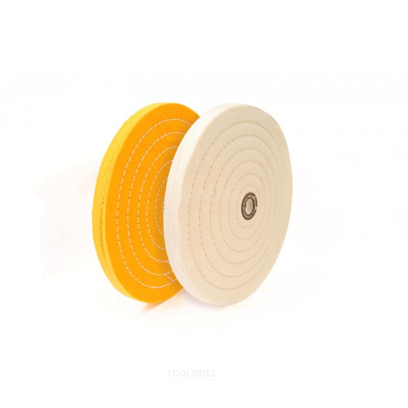 HBM Jeu de disques de polissage 250 mm blanc/jaune avec diamètre d'axe de 20 mm