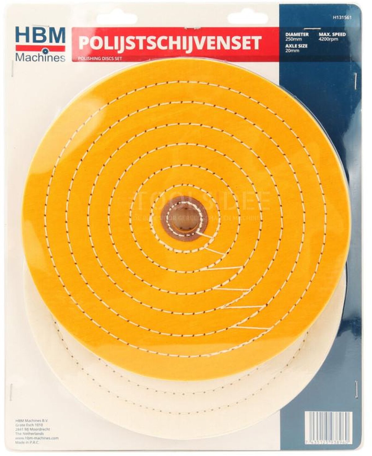 HBM Polerskivesett 250 mm hvit/gul skaft størrelse 20 mm HBM Polerskivesett 250 mm hvit/gul skaft størrelse 20 mm