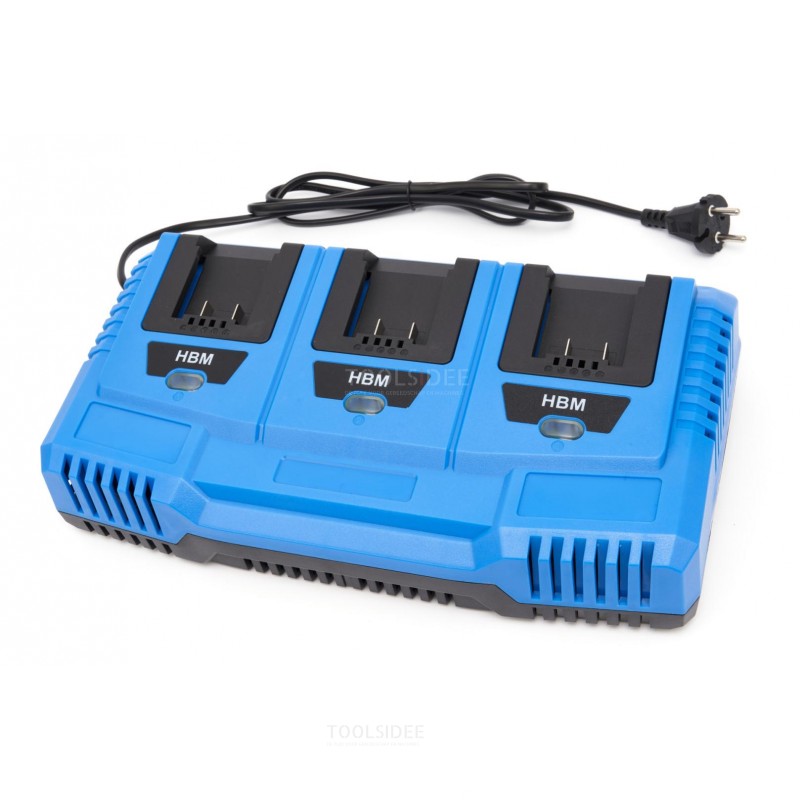 HBM 3-in-1 battery charger 3 x 20 V 2, 4 and 5 Ah