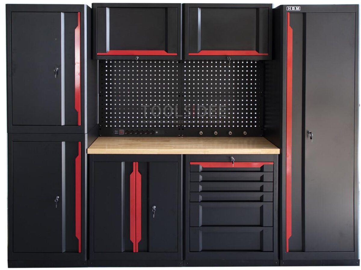 HBM expert modulært verkstedsystem, 10 deler, sort rød