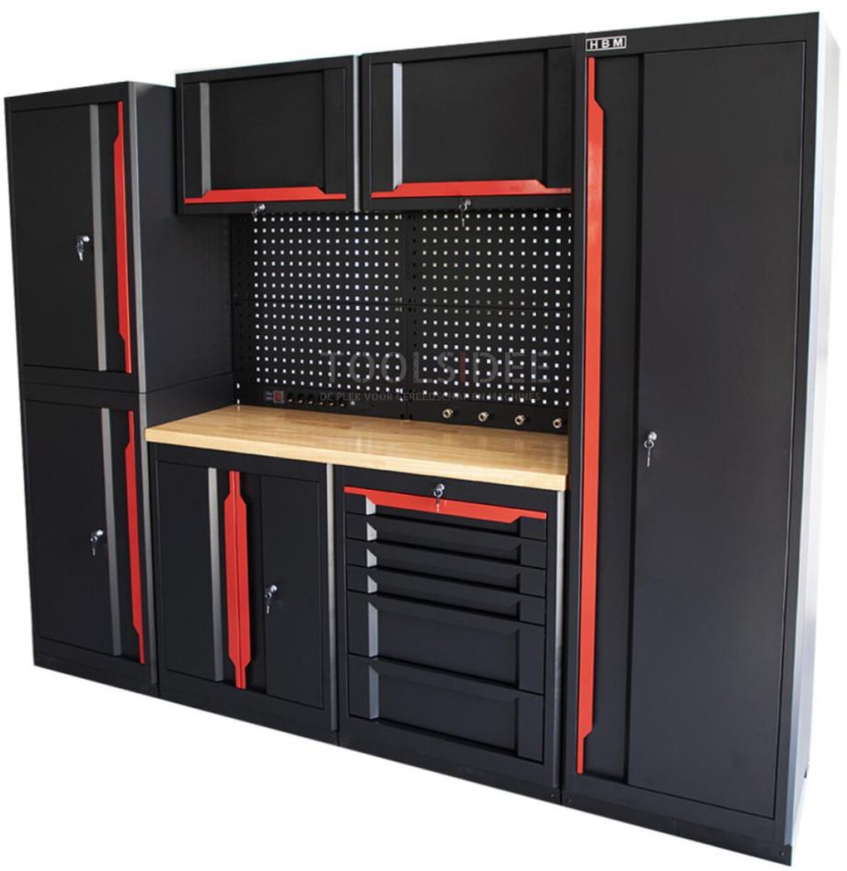 HBM expert modulært verkstedsystem, 10 deler, sort rød