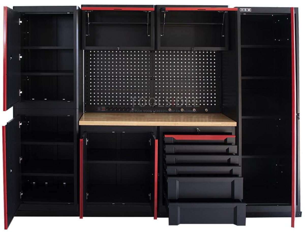 HBM expert modulært verkstedsystem, 10 deler, sort rød