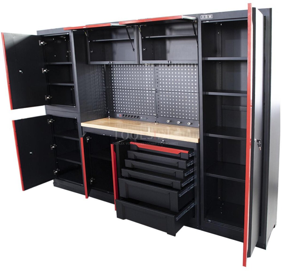 HBM expert modulært verkstedsystem, 10 deler, sort rød