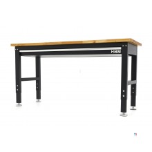 HBM høydejusterbar arbeidsbenk med heltre benkeplate og skuff 152 cm 