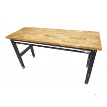 HBM høydejusterbar arbeidsbenk med heltre benkeplate og skuff 152 cm 