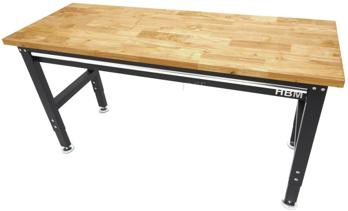 HBM høydejusterbar arbeidsbenk med heltre benkeplate og skuff 152 cm 