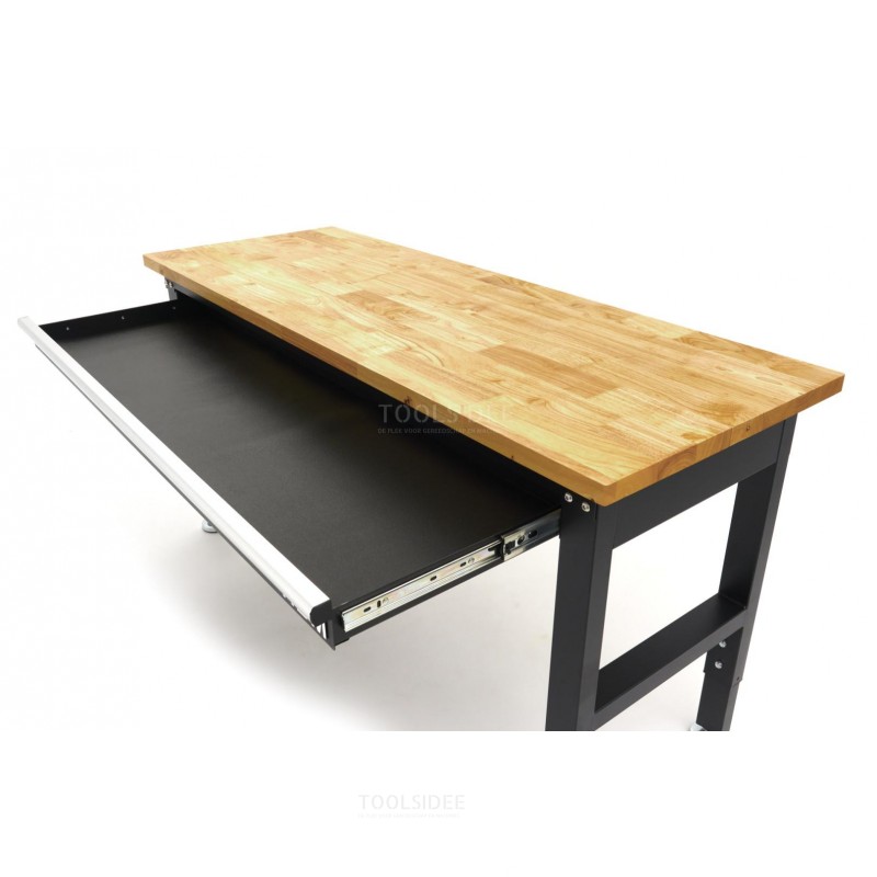 HBM height-adjustable workbench with solid wooden worktop and drawer 152 cm 