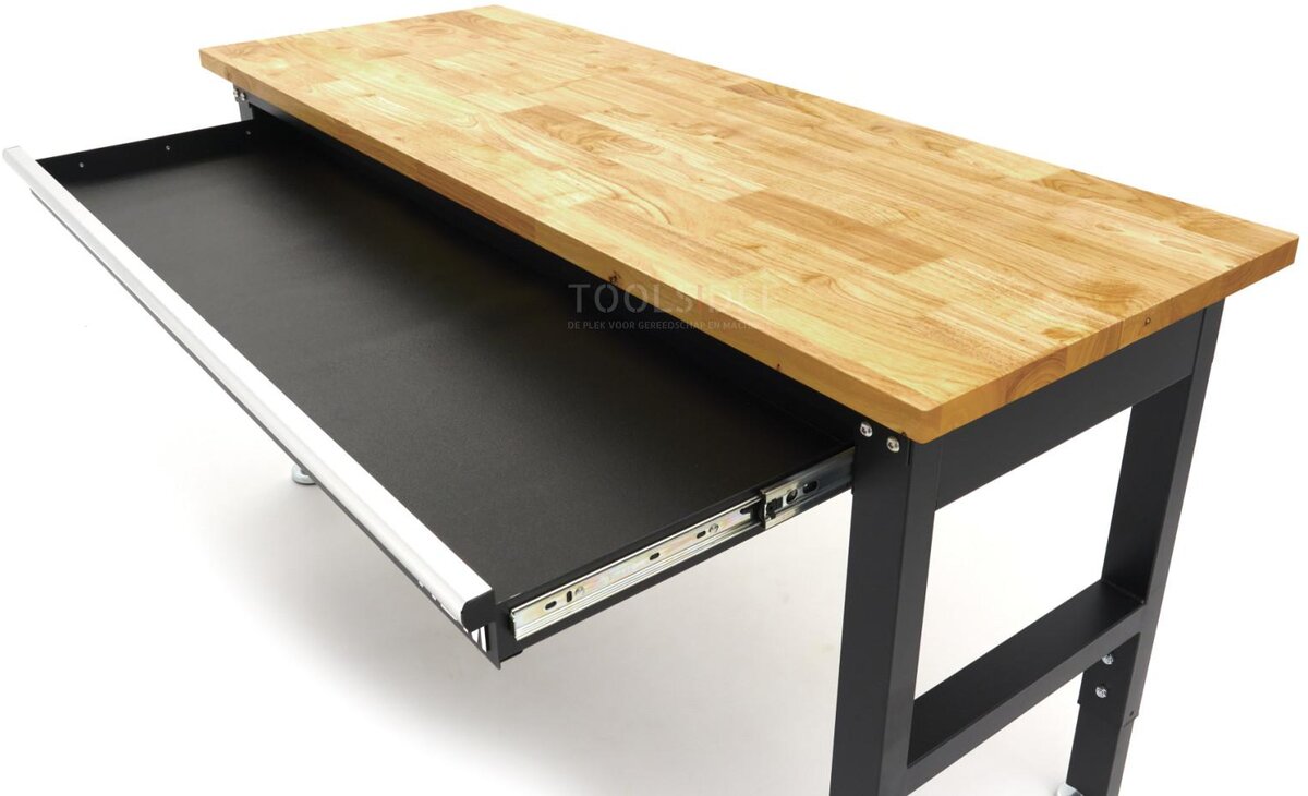 HBM høydejusterbar arbeidsbenk med heltre benkeplate og skuff 152 cm 