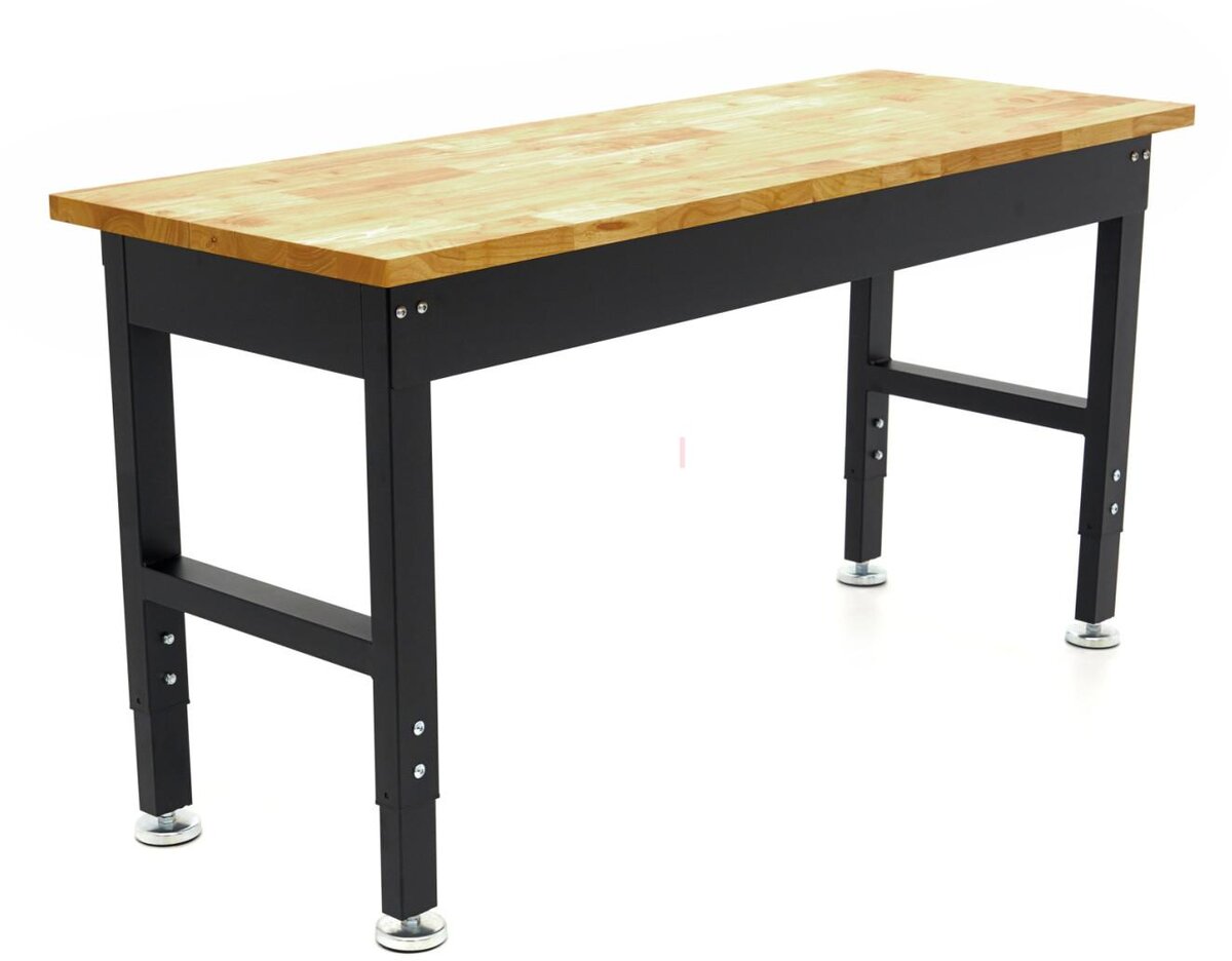 HBM høydejusterbar arbeidsbenk med heltre benkeplate og skuff 152 cm 