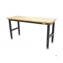 HBM arbejdsbord med massiv træplade, højdejusterbar, 152 cm 