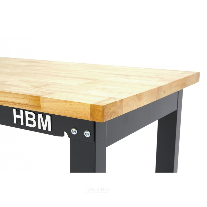HBM arbejdsbord med massiv træplade, højdejusterbar, 152 cm 