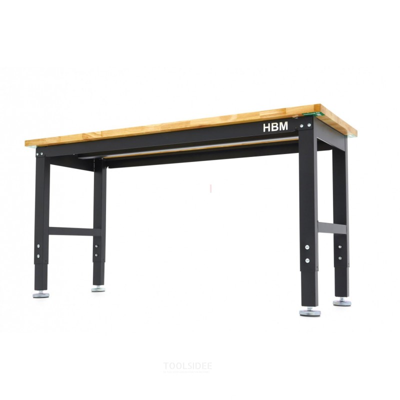 HBM workbench with solid wooden top, height adjustable, 152 cm 