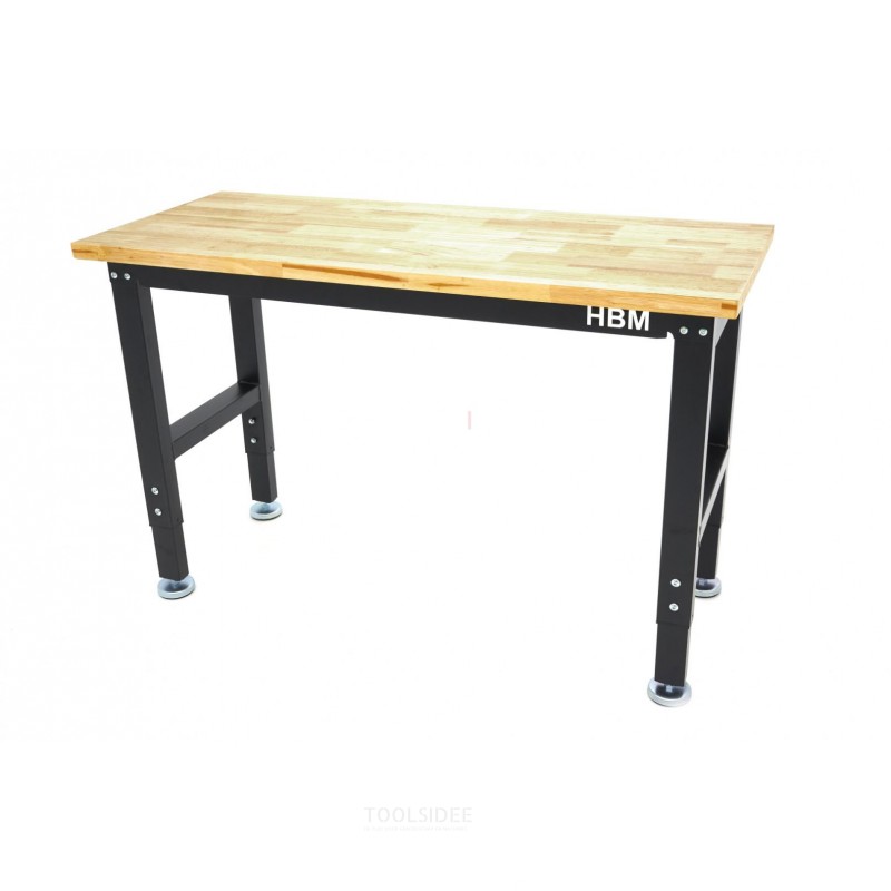 HBM workbench with solid wooden top, height adjustable, 122 cm 