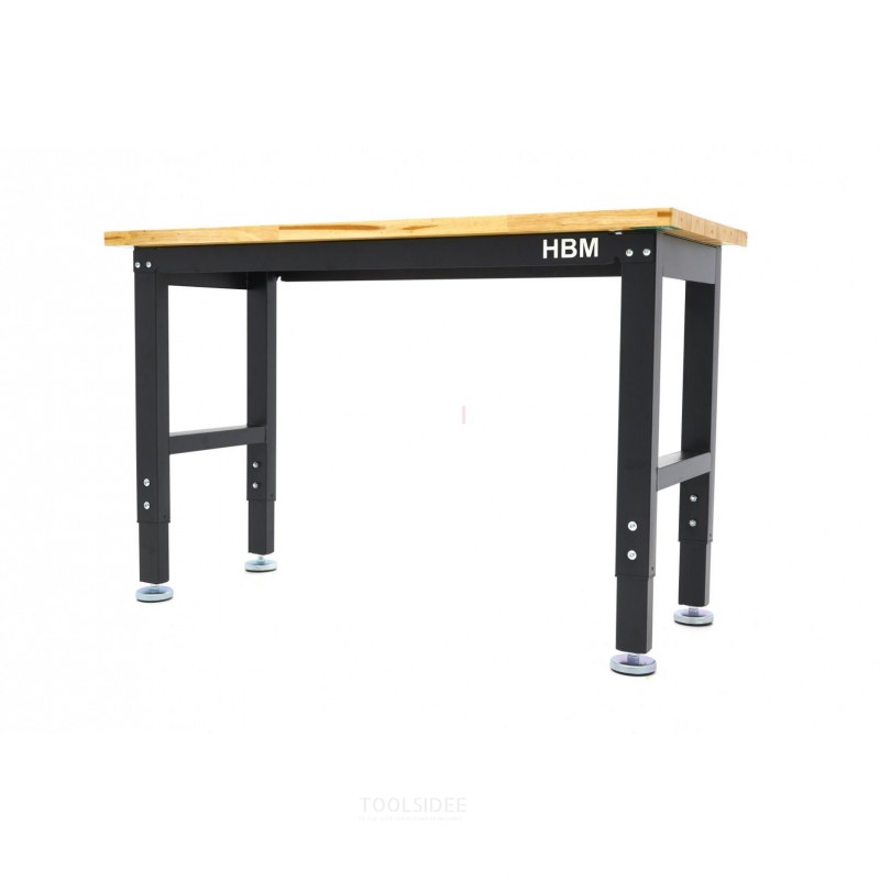 HBM workbench with solid wooden top, height adjustable, 122 cm 