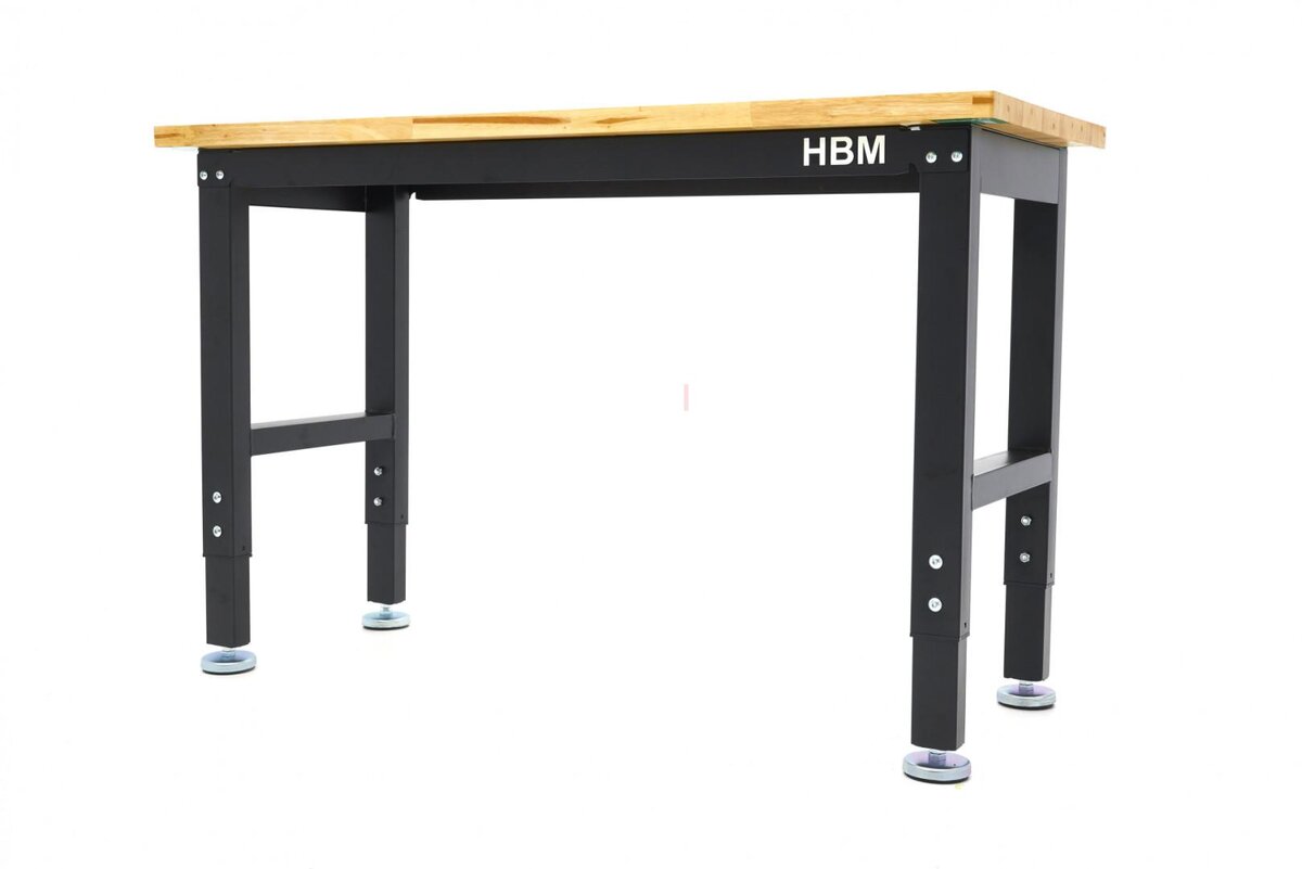 HBM arbeidsbenk med massiv treplate, høydejusterbar, 122 cm 