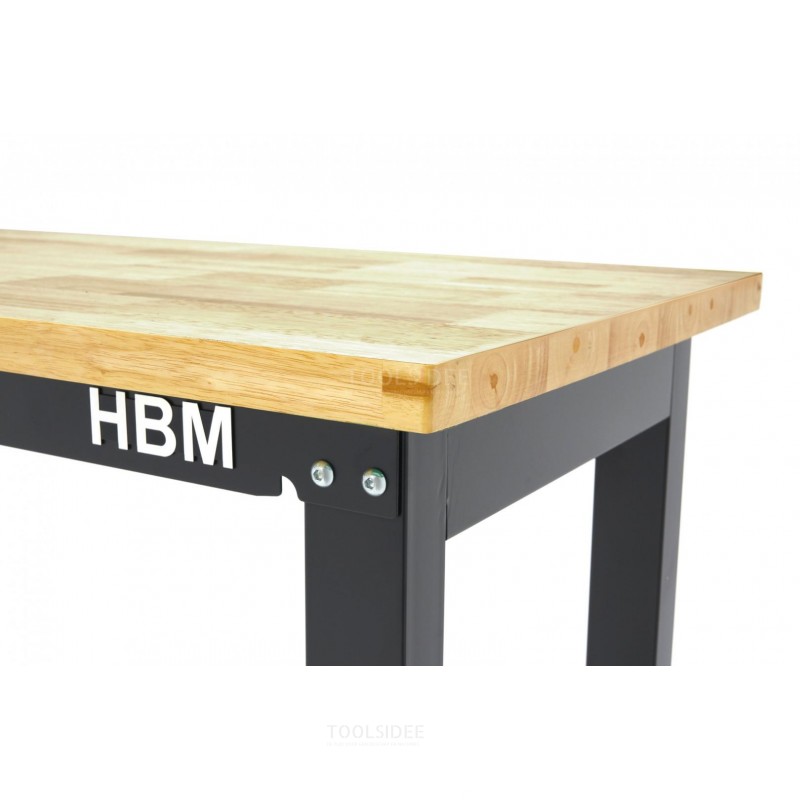 HBM werkbank met massief houten blad, in hoogte verstelbaar, 122 cm 