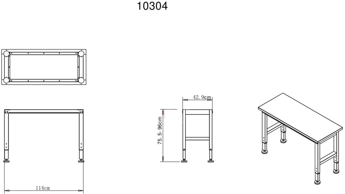 HBM arbeidsbenk med massiv treplate, høydejusterbar, 122 cm 