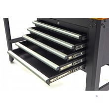 HBM 156 cm Professionelt arbejdsbord med 5 skuffer og sort træbordplade 