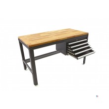 HBM 156 cm Professionelt arbejdsbord med 5 skuffer og sort træbordplade 