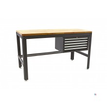 HBM 156 cm Professionelt arbejdsbord med 5 skuffer og sort træbordplade 