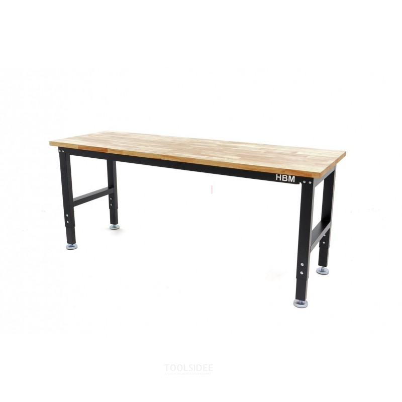 HBM arbejdsbord med massiv træplade, højdejusterbar, 182 cm 