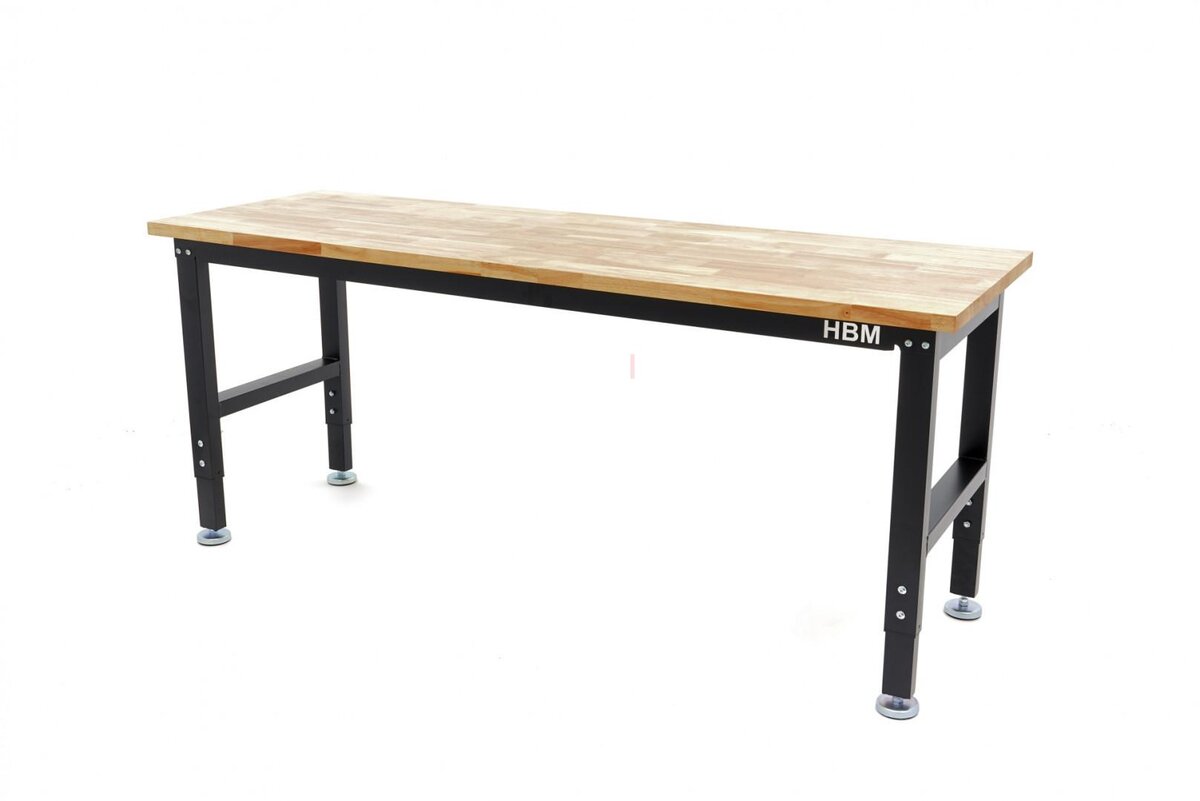 HBM arbeidsbenk med massiv treplate, høydejusterbar, 182 cm 