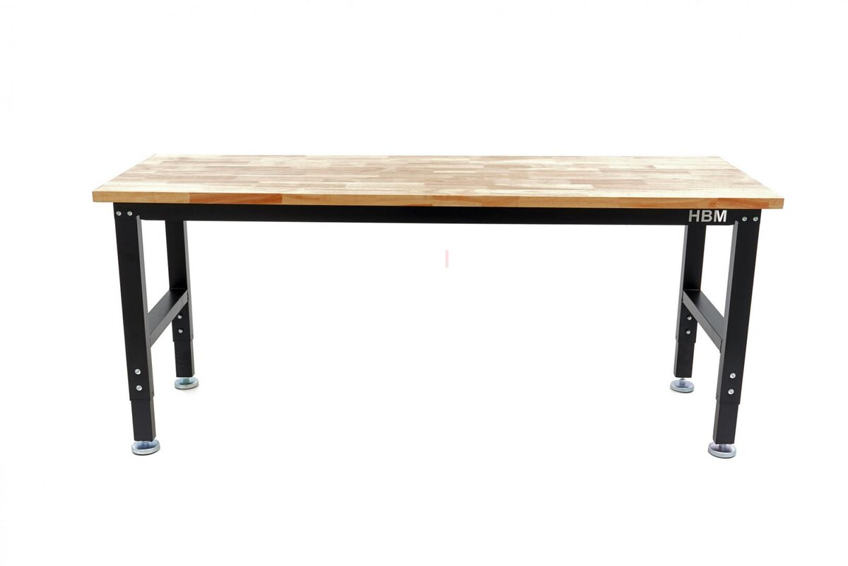HBM arbeidsbenk med massiv treplate, høydejusterbar, 182 cm 