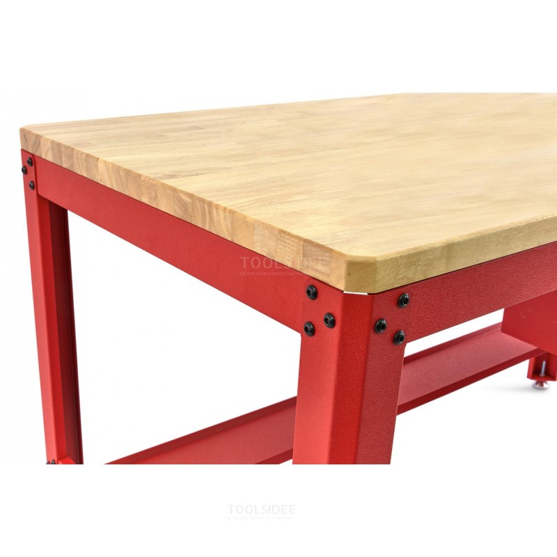 HBM 155 cm Professional Workbench with 5 Drawers and Wooden Worktop, RED 