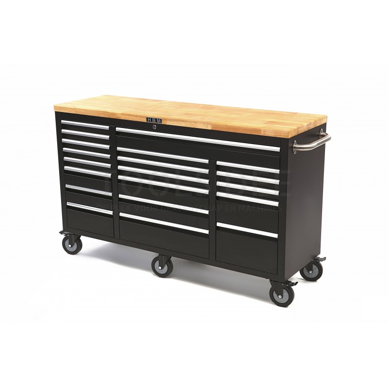 HBM 20 drawers tool trolley / workbench with wooden worktop