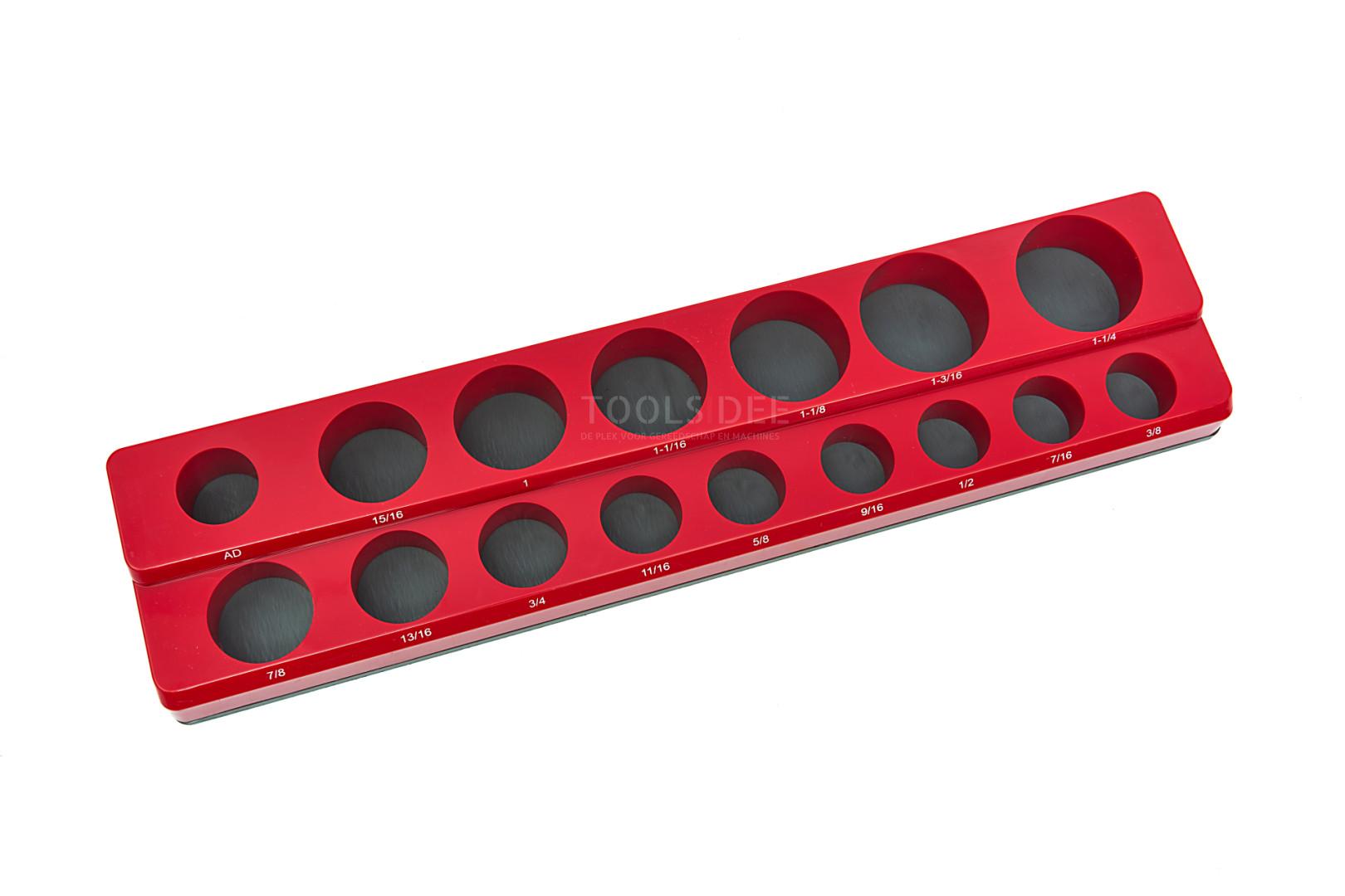 HBM magnetisk tilbehørsholder til 16 stk. 3/8 tommer engelske størrelser, rød 