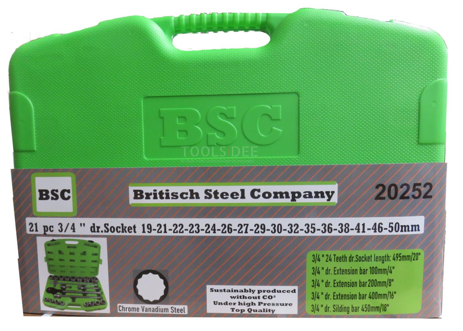 BSC socket set 21-piece, 3/4 inch, CRV twelve-sided 