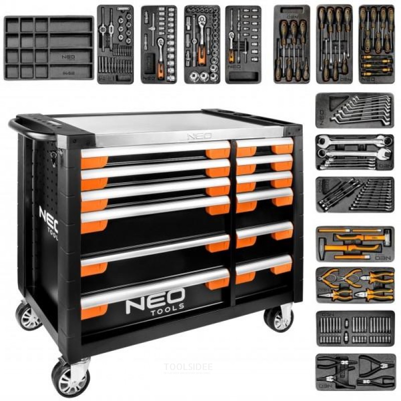 NEO Werkzeugwagen Profi 12 Schubladen, gefüllt