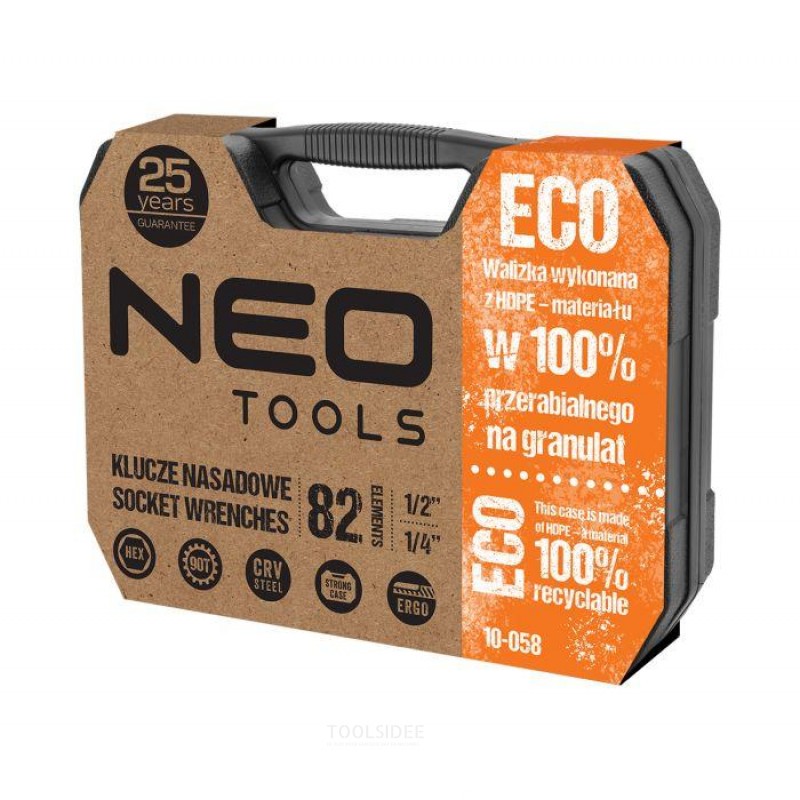NEO socket set 82 pieces, 1/2 and 1/4, eco