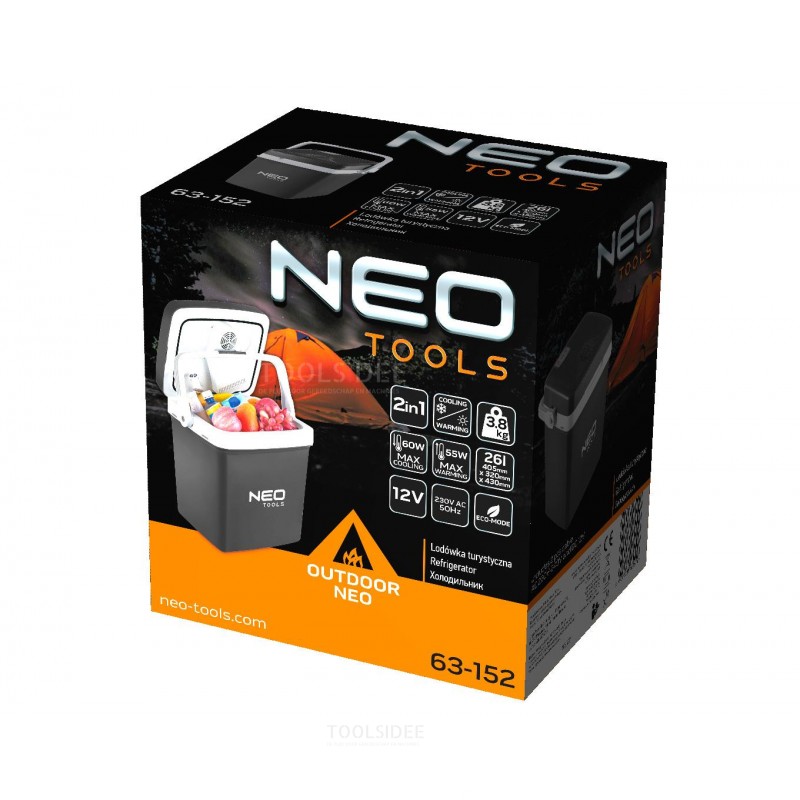 Neo Elektrische Kühlbox 26L – Kühlbox – mit Heizfunktion – 12-V-Autoladegerät und 230-V-Steckdose – leicht – kühlt und heizt Küh