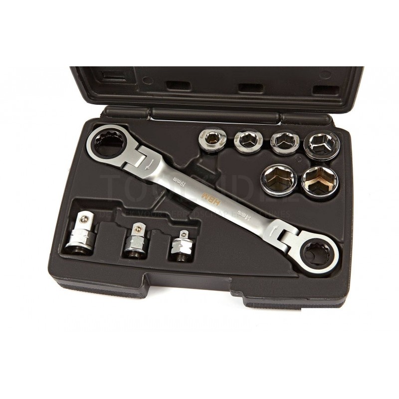 HBM 15 in 1 through ring ratchet wrench set including 1/4 - 3/8 and 1/2 recording