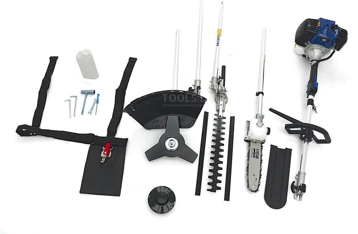 HBM 4 i 1 børsteklipper / gresstrimmer / hekksaks / motorsag / tresag - 42,7 cc 