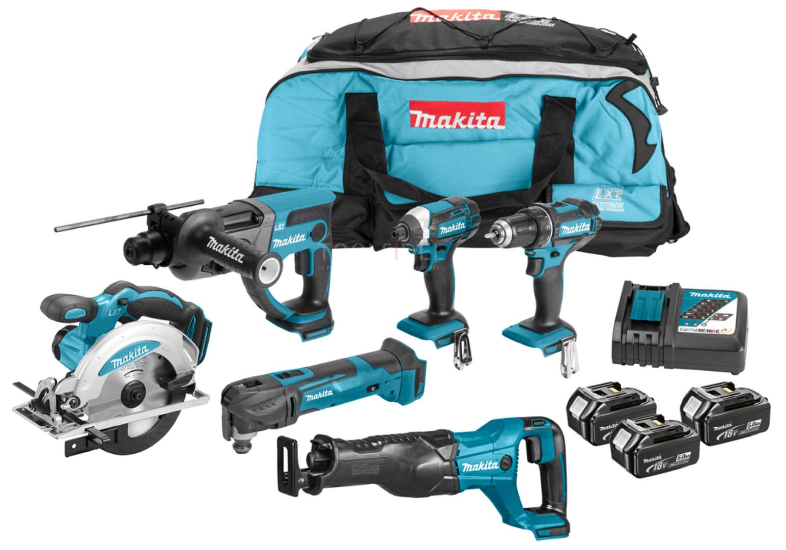 Makita 6-i-1 batterikombinasjonssett, 18 Volt, 5,0 Ah, DLX6038T 