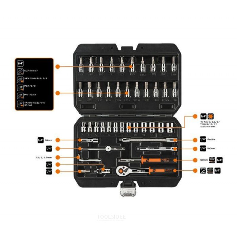 NEO socket set 1/4 - 46 pieces