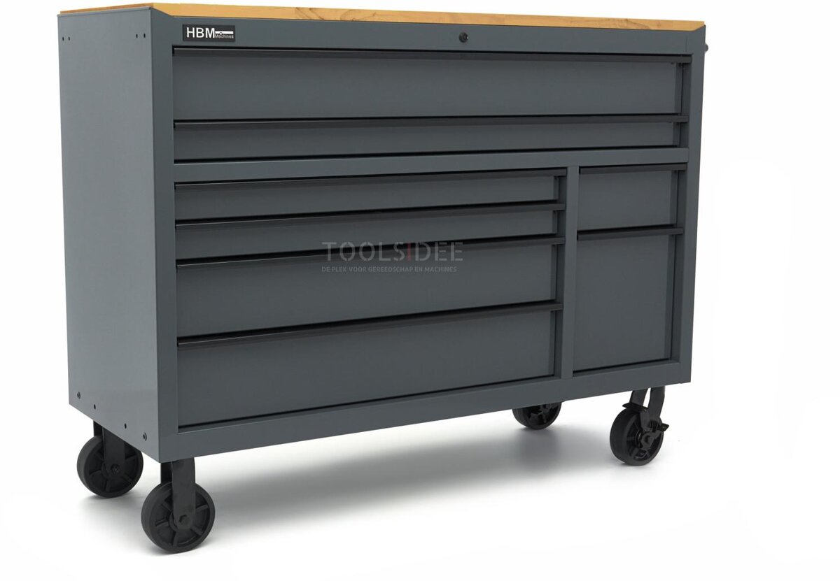 HBM Werkzeugwagen, 8 Schubladen, 142 cm, grau 