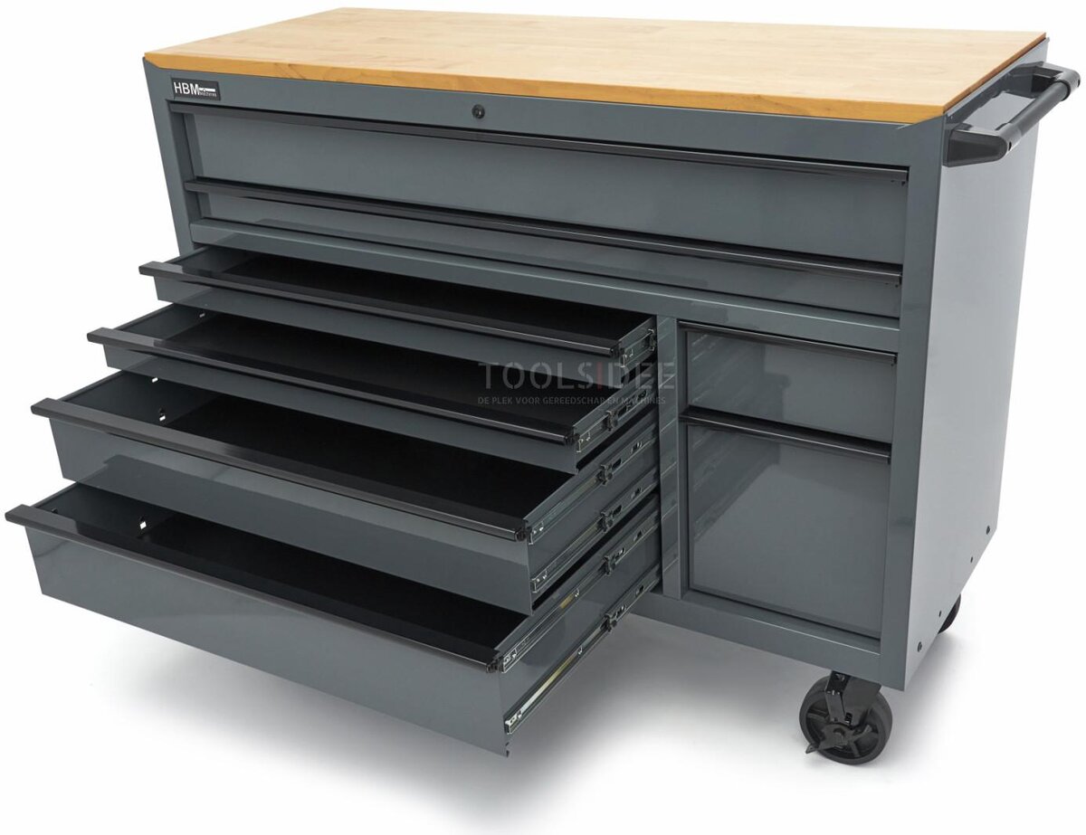 HBM Werkzeugwagen, 8 Schubladen, 142 cm, grau 