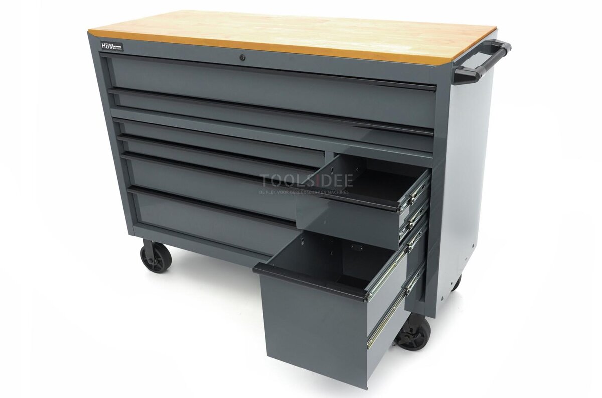 HBM Werkzeugwagen, 8 Schubladen, 142 cm, grau 