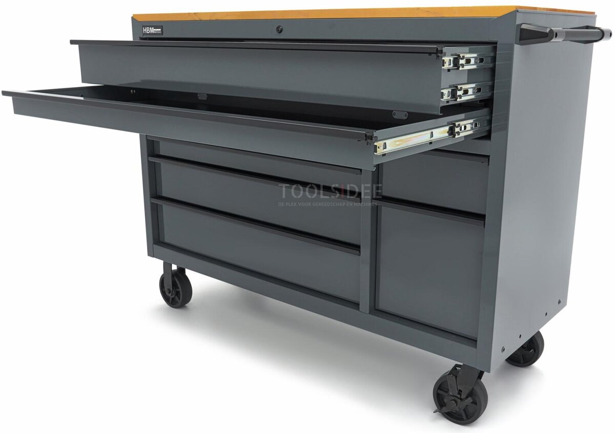 HBM Werkzeugwagen, 8 Schubladen, 142 cm, grau 