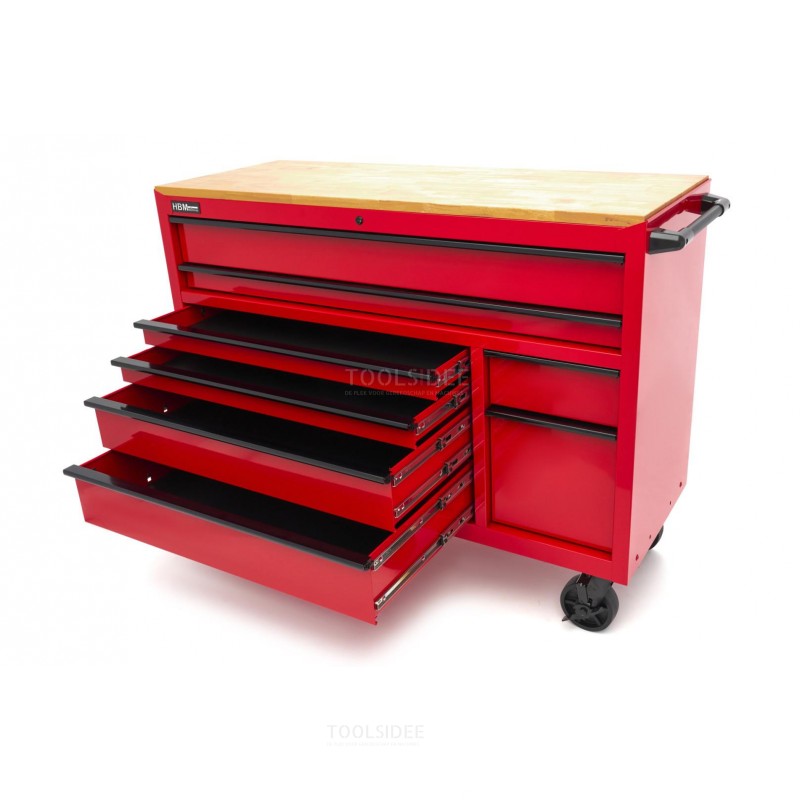 HBM tool trolley, 8 drawers, 142 cm, red 