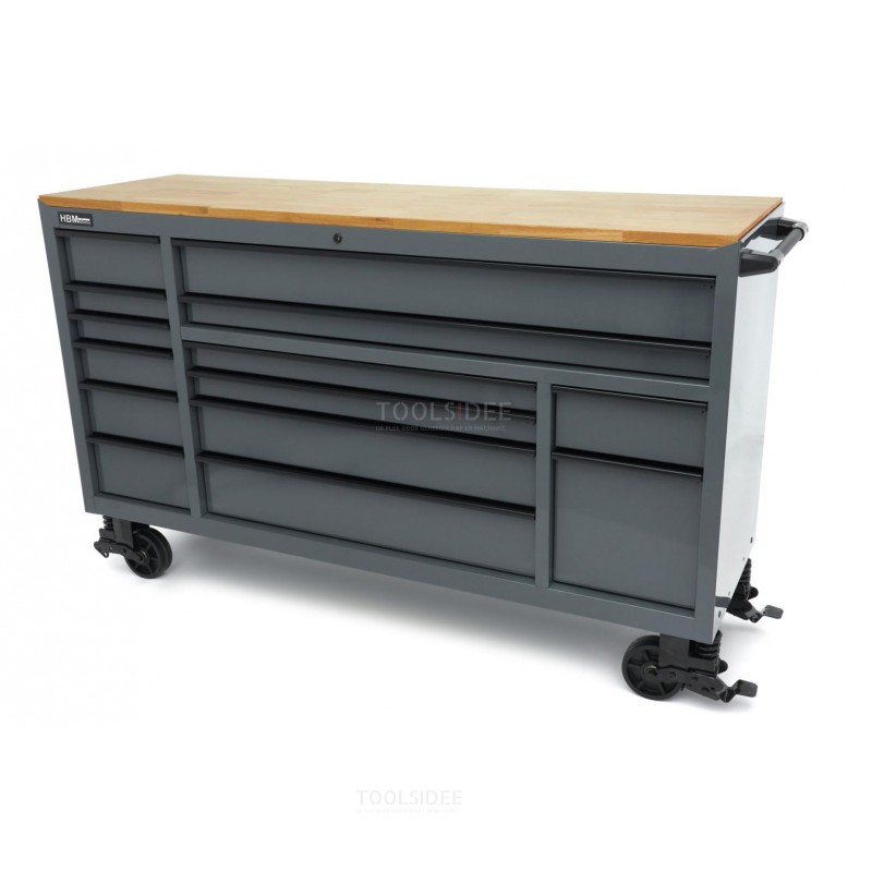 HBM tool trolley, 14 drawers, 182 cm, gray HBM tool trolley, 14 drawers, 182 cm, gray