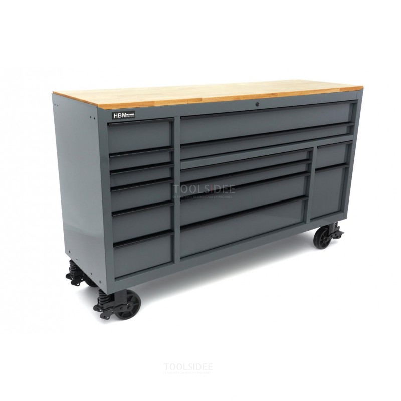 HBM tool trolley, 14 drawers, 182 cm, gray HBM tool trolley, 14 drawers, 182 cm, gray