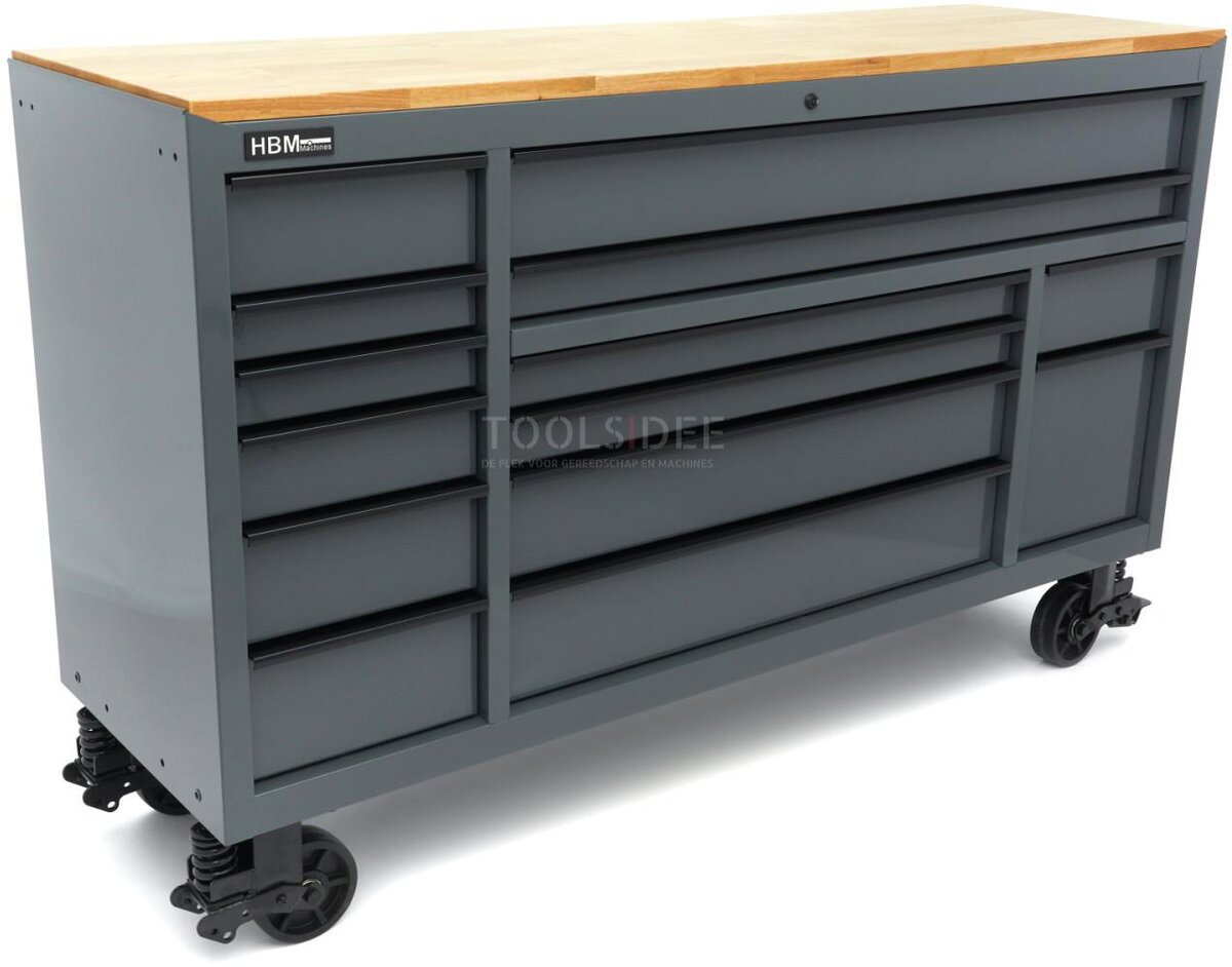 HBM verktøyvogn, 14 skuffer, 182 cm, grå 