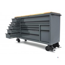 HBM verktøyvogn, 14 skuffer, 182 cm, grå 